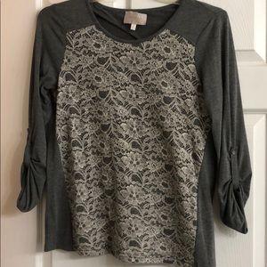 Grey soft top with lace detail